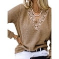 thumbnail image 2 of Gvmfive Women Sexy Deep V Neck Lace Trim Long Sleeve Knit Sweater Pullover Top, 2 of 6