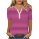 thumbnail image 1 of Camiseta de Manga Corta para las Mujeres con Cuello en V de Impresión de Rayas con Botón, Blusa Casual para el Hogar Y Diario, 1 of 5