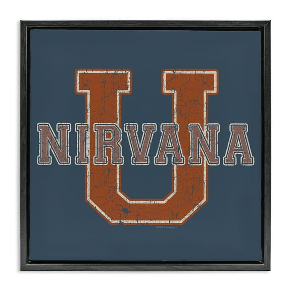 Stupell Industries Nirvana U Varsity Style Text & Numbers Painting Black Floater Framed Canvas Art Print Wall Art, 18 x 18