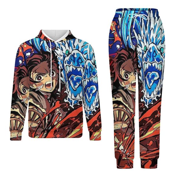 Demon Slayer Unisex Adult Sweatsuits Hoodie & Sweatpants Long Sleeve Hooded Sweatshirt Matching Joggers Tracksuit Sets 2XS