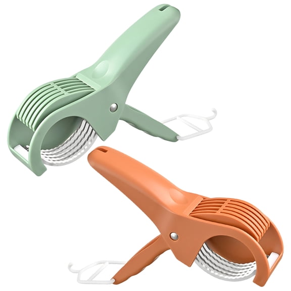 2 Pcs Grape Cutter Tool, Sharp Fruit and Vegetable Slicer for Cherry Tomato Strawberry Blueberry, Handheld Vegetable Chopper for Kitchen Salad, Portable Food Slicing Gadget, Green and Orange