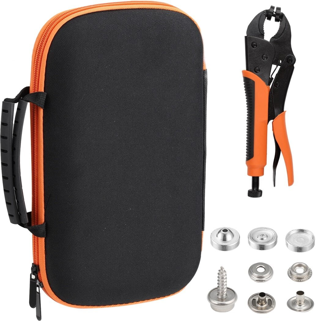 Snap Fastener Tool Kit, Heavy-Duty Snap Setter Tool Kit with Perforation Tool, 3 Molds & 140 Metal Snaps, efficient Snap Button Tool with Adjustable Bolt for Canvas, Leather, Tarps, Boat Covers