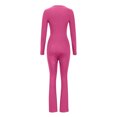 thumbnail image 6 of Olyvenn Womens Yoga Jumpsuits with Tummy Control Workout Long Sleeve Square Neck Sport Jumpsuits, Flare Leggings Body Suits Hot Pink 8, 6 of 7