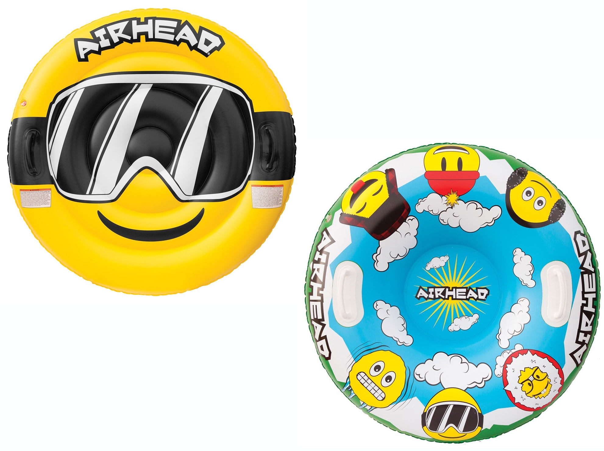 Airhead Inflatable Snow Tube 1 rider 2 Pack Emoji Gang & Emoji Goggles by