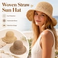 thumbnail image 3 of Straw Sun Hat for Women, Breathable Beach Hat with Colorful Accents, Foldable Wide Brim Hat for Summer Vacation, 3 of 9