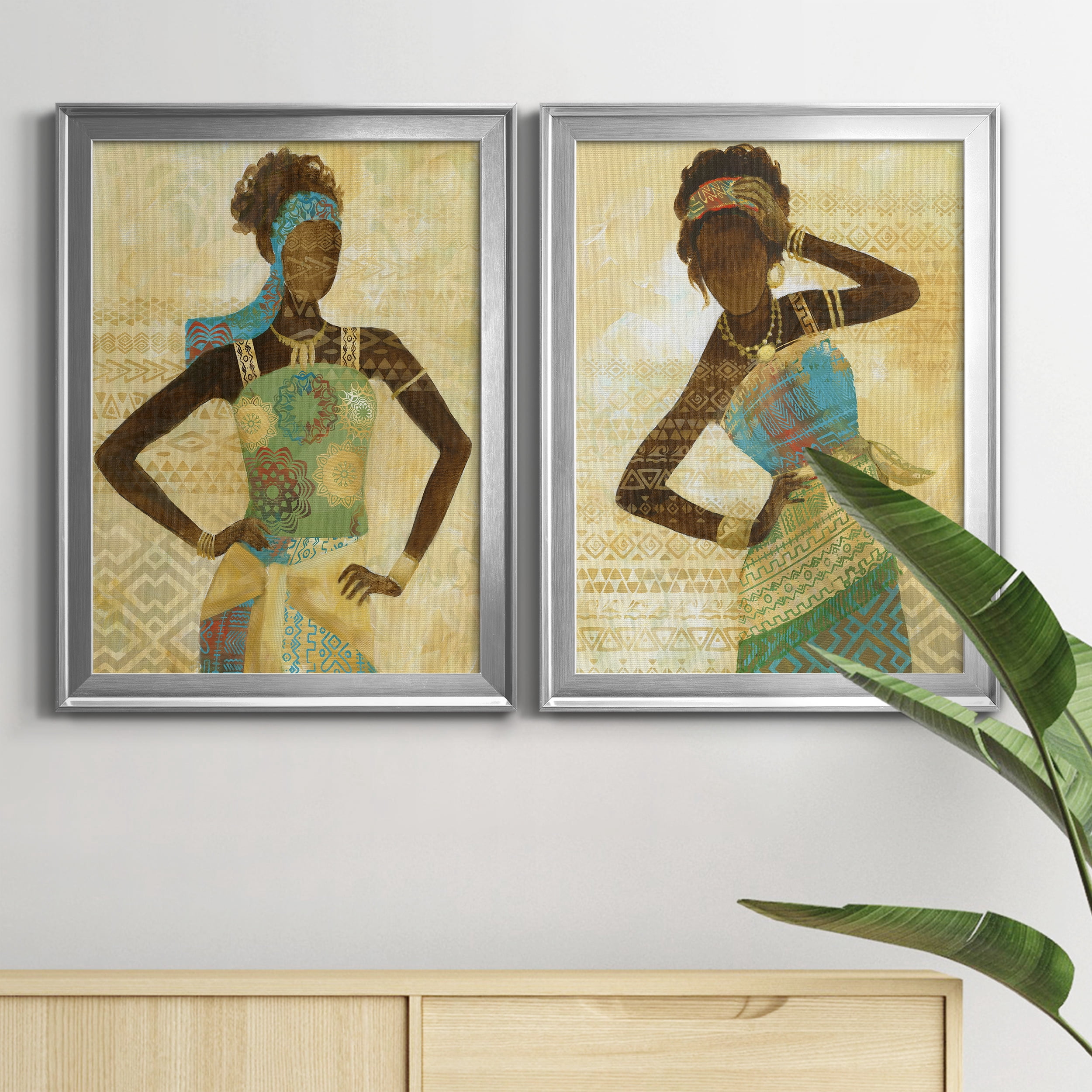 2 Piece Set Tribal Vision I Premium Framed Canvas - Ready to Hang - 18.5 x 24.5 Each - Silver Frame