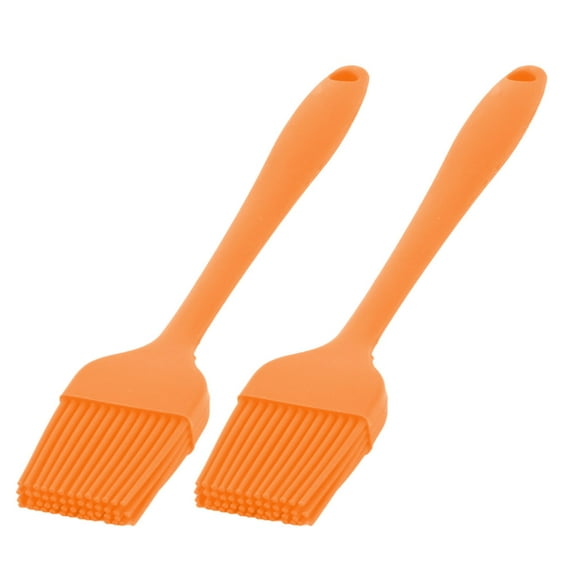 Home Kitchen Silicone Cookie Cake Baking Tool Cream Oil Pastry Brush Orange 2pcs