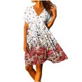 thumbnail image 1 of Fridja Robe d'Été Imprimée à Col en V Manches Courtes Décontractée pour Femmes, 1 of 8