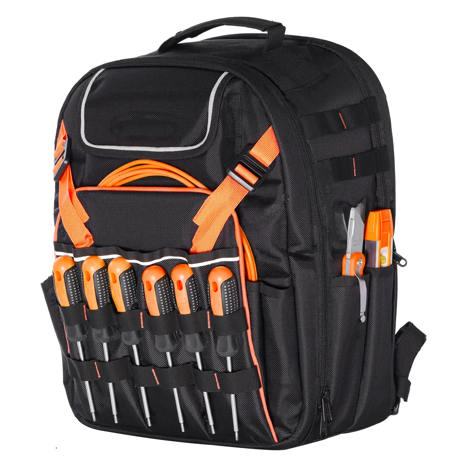 Hyper Tough Black Tool Backpack with 20 Pockets and Loops, Safety 