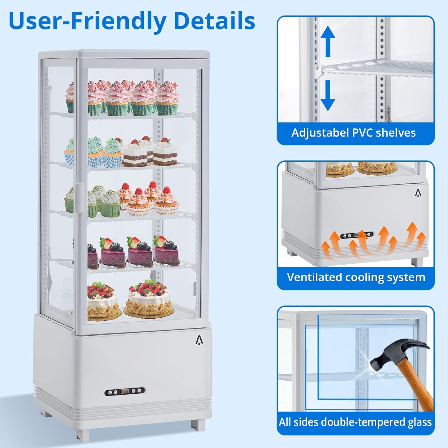 Ataucjin Commercial Refrigerator - 3.46 cu.ft. 98L, Upright Beverage Cooler, Countertop Design with LED Light, Ideal for Home, Store, Gym, Office, and Cafe Restaurant