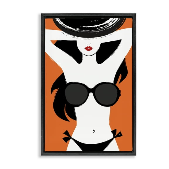Stupell Industries Summer Vibes Girl Coastal Painting Black Floater Framed Canvas Art Print Wall Art, 17 x 25