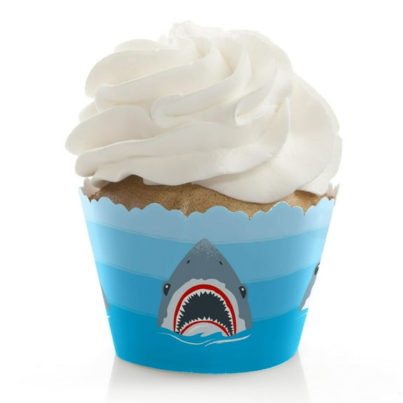 Big Dot of Happiness Shark Zone - Jawsome Party or Birthday Party Decorations - Party Cupcake Wrappers - Set of 12