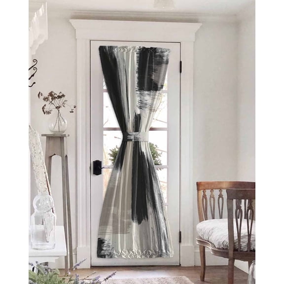 Black White Blackout Curtains French Door Curtains for Door Window, Modern Oil Painting Abstract Artwork Privacy Drapery for Patio/Sidelight Doors, 1 Panel with Tieback, 25 x 72 Inches