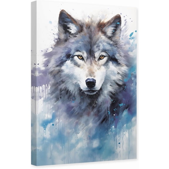 ZHONGYUTONG Wolf Wall Art Wildlife Canvas Wolf Face Picture Poster Watercolour Animal Painting Head Print for Bedroom Decor Framed (12.00" x 18.00")