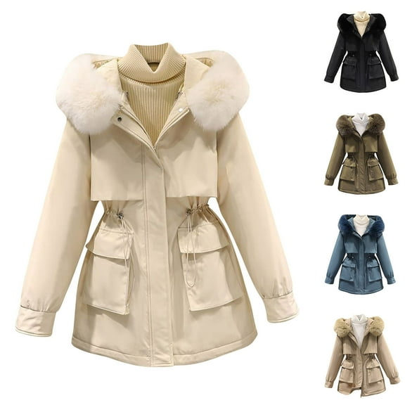Lovskoo Women's Winter Coats Fleece Parkas Anoraks Hooded Thick Warm Long Sleeve Medium Length Detachable Coat Three Way Of Wear Windbreaker Work Attire Overcoming Cotton Jacket White