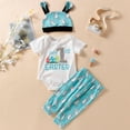 thumbnail image 2 of TAIAOJING Toddler Girls 3Pcs Outfit Sets Boys Girls Short Sleeve Easter Letter Cartoon Rabbit Prints Romper Bodysuit Pants Hat Outfits Baby Clothes Set 0-3 Months, 2 of 8