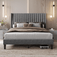 thumbnail image 2 of Renwick Fabric Upholstered Bed Frame with Channel Tufted Headboard, Light Gray, 2 of 9