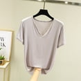 thumbnail image 2 of Birdeem T-Shirt Ample Décontracté Uni à Col en V pour Femmes, Manches Courtes, Haut/chemise à Col en V à Manches Courtes, 2 of 12