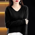 thumbnail image 5 of Wutalume Women's V Neck Soft Lightweight Pullover Sweater, Breathable Loose Fit Long Sleeve Travel Top, Comfortable Loungewear for Home,Black L, 5 of 5