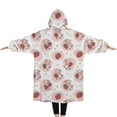 thumbnail image 2 of Oversized Wearable Blanket Hoodie,White Cow Strawberry Pattern Sherpa Blanket Hoodie with Super Pockets,Super Warm Fuzzy Pullover for Women & Men, 2 of 6