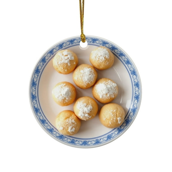 Italian Zeppole Pastries Italy Dessert Donuts Zeppolis Christmas Ornament, Food Foodie Novelty Xmas Tree Gift Accessory Funny Ornaments (Flat Design Printed on Ceramic, NOT 3D)