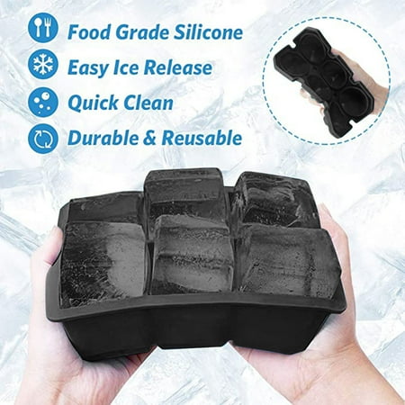 

Tangnade Kitchen Asseccories Large Square Reusable Ice Molds Ice Trays Silicone Large 6-Hole Square Ice Mold