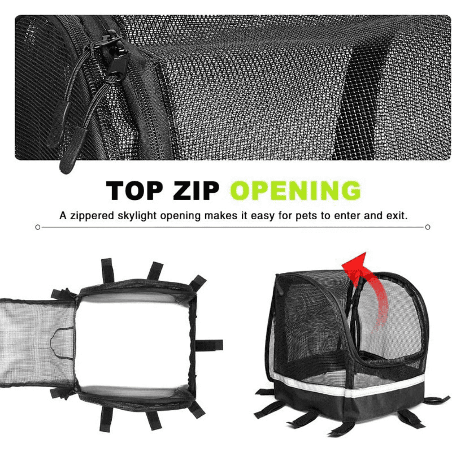 FANGNISN Upgraded Bike Basket Folding with Zippered Skylight Opening, Small Pet Cat Dog Carrier Front Removable Bicycle Handlebar Bag, Cycling Holder Storage Basket Black