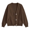 thumbnail image 6 of Winter Womens Button Up Sweatshirt V-Neck Long Sleeve Front Cardigan Fall Loose Coat with Pockets, 6 of 7