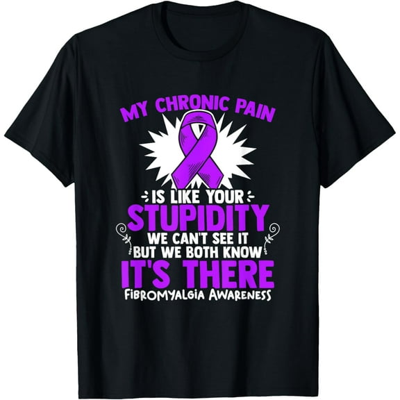 t-shirt My Pain - Fibro Survivor Purple Fibromyalgia Awareness T-Shirt mens,black,women,funny,journey,Crew Neck, Short Sleeve,printing