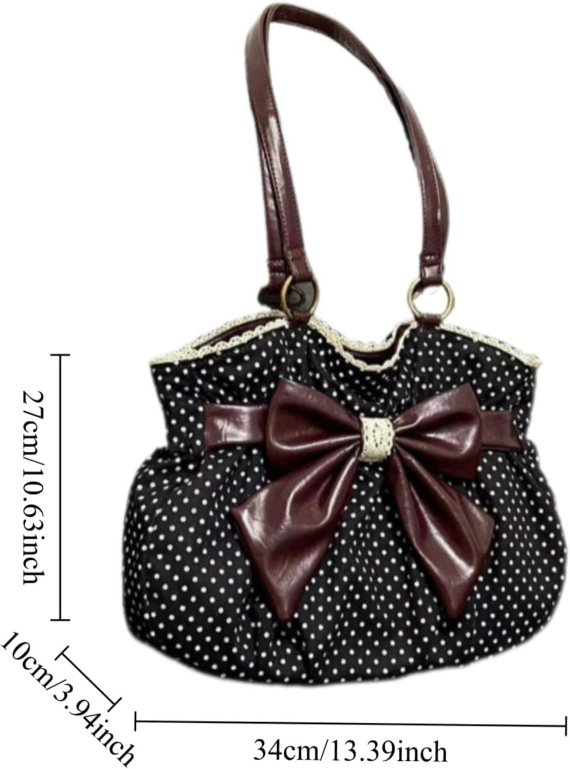 SPEKSEE Polka Dot Purse for Women Vintage Large Capacity Bow HandBag J Fashion Harajuku Gyaru Kawai Whimsical Accessories