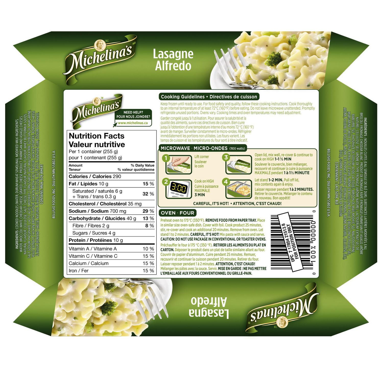 Michelina's Lasagna Alfredo with Broccoli And Cheese, 255 g