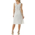 thumbnail image 3 of Vestido de lino sin mangas para mujer Inspire Chic, con escote en V, cinturón en la cintura, corte A, vestido de verano con bolsillos, color beige, 3 of 6