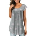 thumbnail image 2 of Anyjoin Women's Short Sleeve Tunic Tops Casual Print Pleated Blouse, 2 of 5