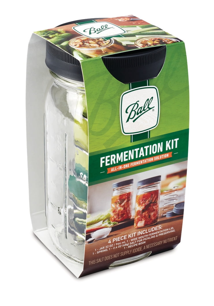 Ball Fermentation Kit | 1 Quart (32 oz) Wide Mouth Mason Jar, Fermentation Jar | Fermentation Lid | Stainless Steel Spring Fermentation Weight | Recipe Booklet