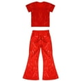 thumbnail image 4 of TiaoBug Child Girls Boys Jazz Hip Hop Disco Dance Party Outfits Crop Top with Bell Bottom Pants Set Red 6-7, 4 of 5