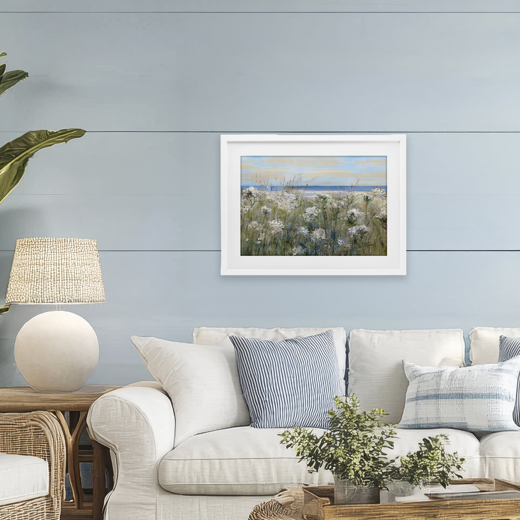 Stupell Industries Impressionist Seaside Meadow White Framed Print Under Glass, design by Sally Swatland