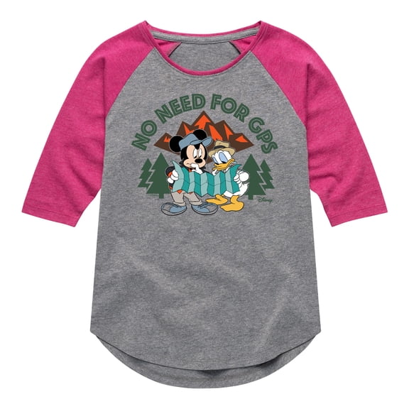 Disney - Mickey & Donald Duck - No Need For GPS - Toddler & Youth Girls Raglan Graphic T-Shirt