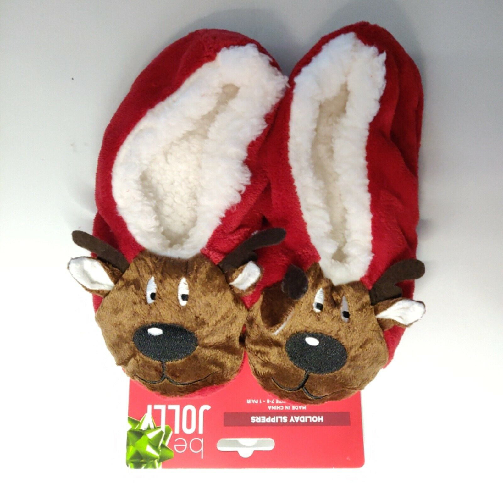 Plush Christmas Reindeer Heat Pack Slippers Gift/Present Unisex One Size