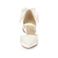 thumbnail image 6 of BLISSFUL STEP Women's Shoes Satin High Heel Pumps Bow Decor Pointed Toe Slip-On Shoes White 7, 6 of 7