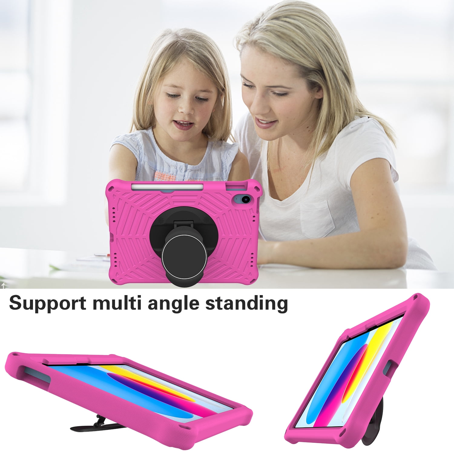 Dteck Rugged Case for Apple iPad (10th generetaion) 10.9-inch 2022, Shockproof Drop Protection Cover with 360 Rotatable Kickstand Shoulder Strap Pencil Holder for 10.9" iPad 10th Gen Case 2022,Rose