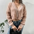 thumbnail image 4 of Lilgiuy Women's Fall V Neck Single Breasted Chain Link Sweater Cardigan，Pink, Winter Dresses for 2022, 4 of 5