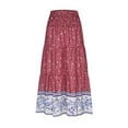 thumbnail image 3 of Women's Floral Printed Boho Elastic High Waist Pleated A-Line Maxi Skirts Trendy Beach Skirt Vacation Outfit, 3 of 5