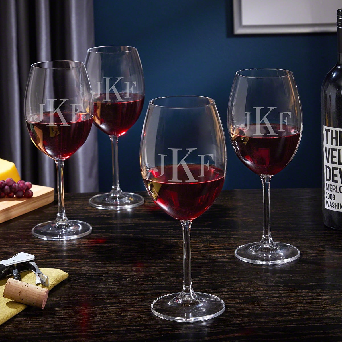 HomeWetBar Classic Monogrammed Wine Glasses Set of 4