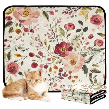 Washable Pet Pee Pads with Super Absorbent Reusable Training Pads for Dogs & Cats Vintage Floral Print Pattern