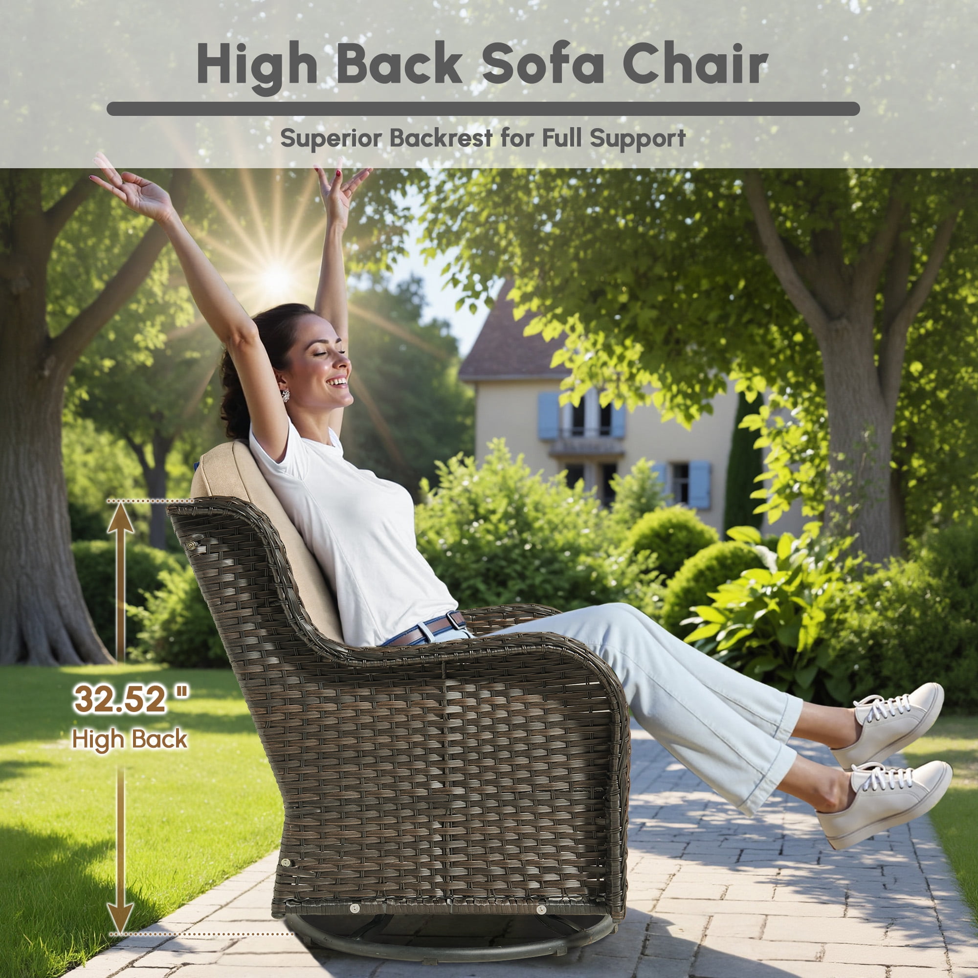Ovios 6-Piece Patio Furniture Set All-Weather Wicker Outdoor Conversation Set with Sofa Swivel Chairs and Ottomans, Beige