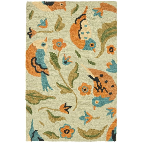 SAFAVIEH Blossom Megan Flower and Birds Wool Area Rug, Sage/Multi, 2'6" x 4'