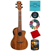 Luna UKE HTC KOA High Tide Ukulele with Integrated Preamp and Gigbag Right Handed Satin Koa Bundle with Replacement Strings, Cable, Pick, Cleaning Cloth and Premium 2 YR CPS Enhanced Protection Pack