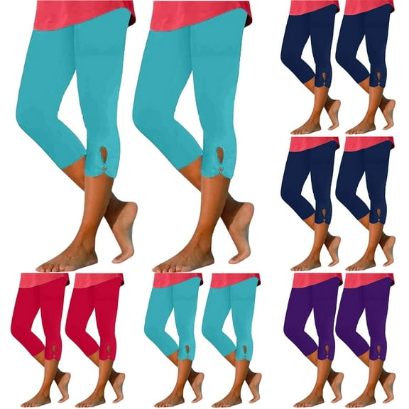 Capri Pants for Women, Xunlbb 2PCWomen's Summer High Waisted Solid Color Capris Matching Slim Fitting Yoga Gym Pants(Navy,S)