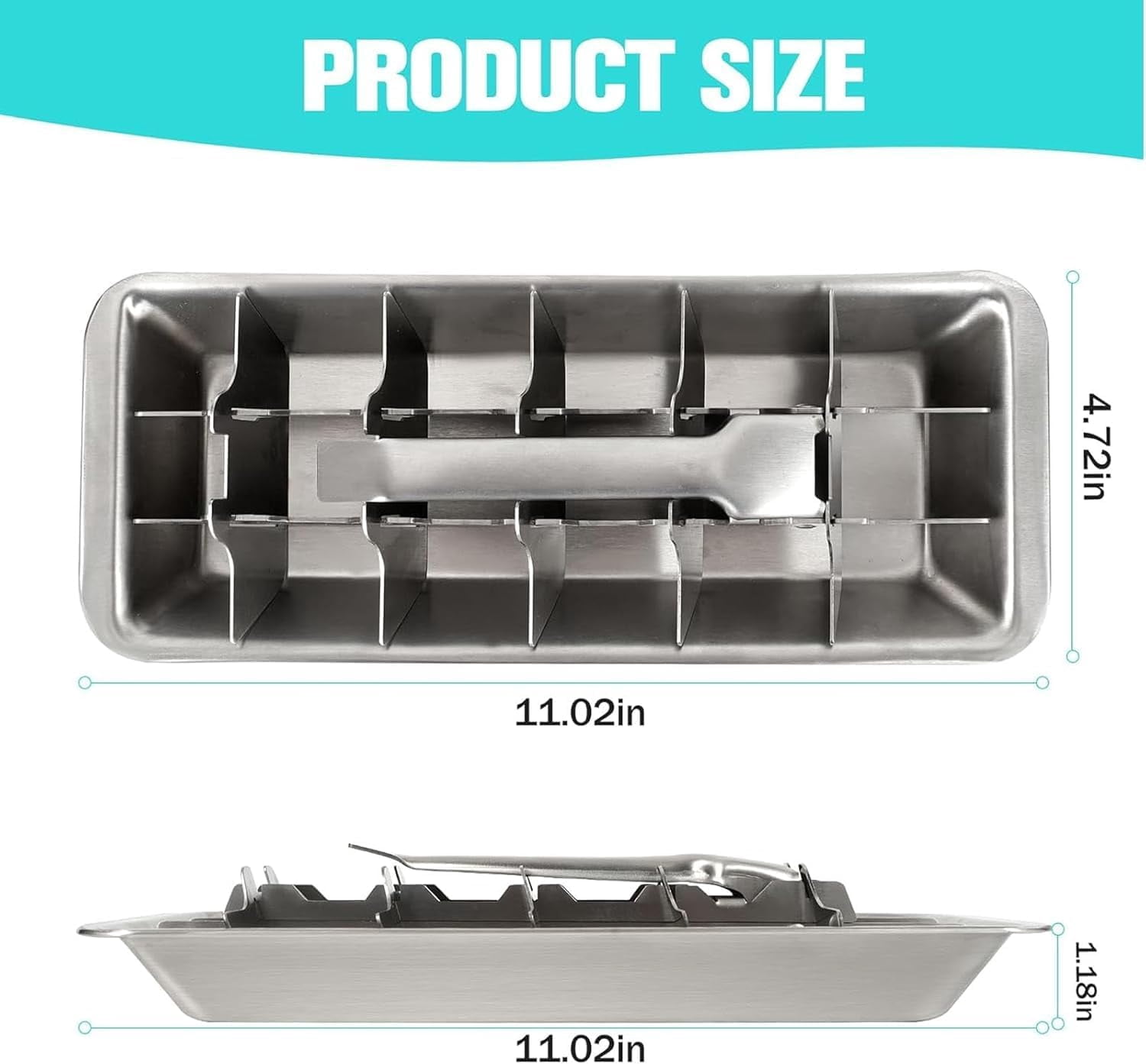 Metal Ice Cube Trays, Stainless Steel 18-Slot Tray with Easy Release Handle, Detachable Trays for Bars Kitchens Dishwasher,
