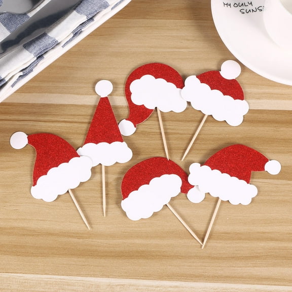 Homoyoyo 36Pcs Christmas Holiday Cake Decorations Hat Shape Toppers Assorted Colors Paper for Festive Baking